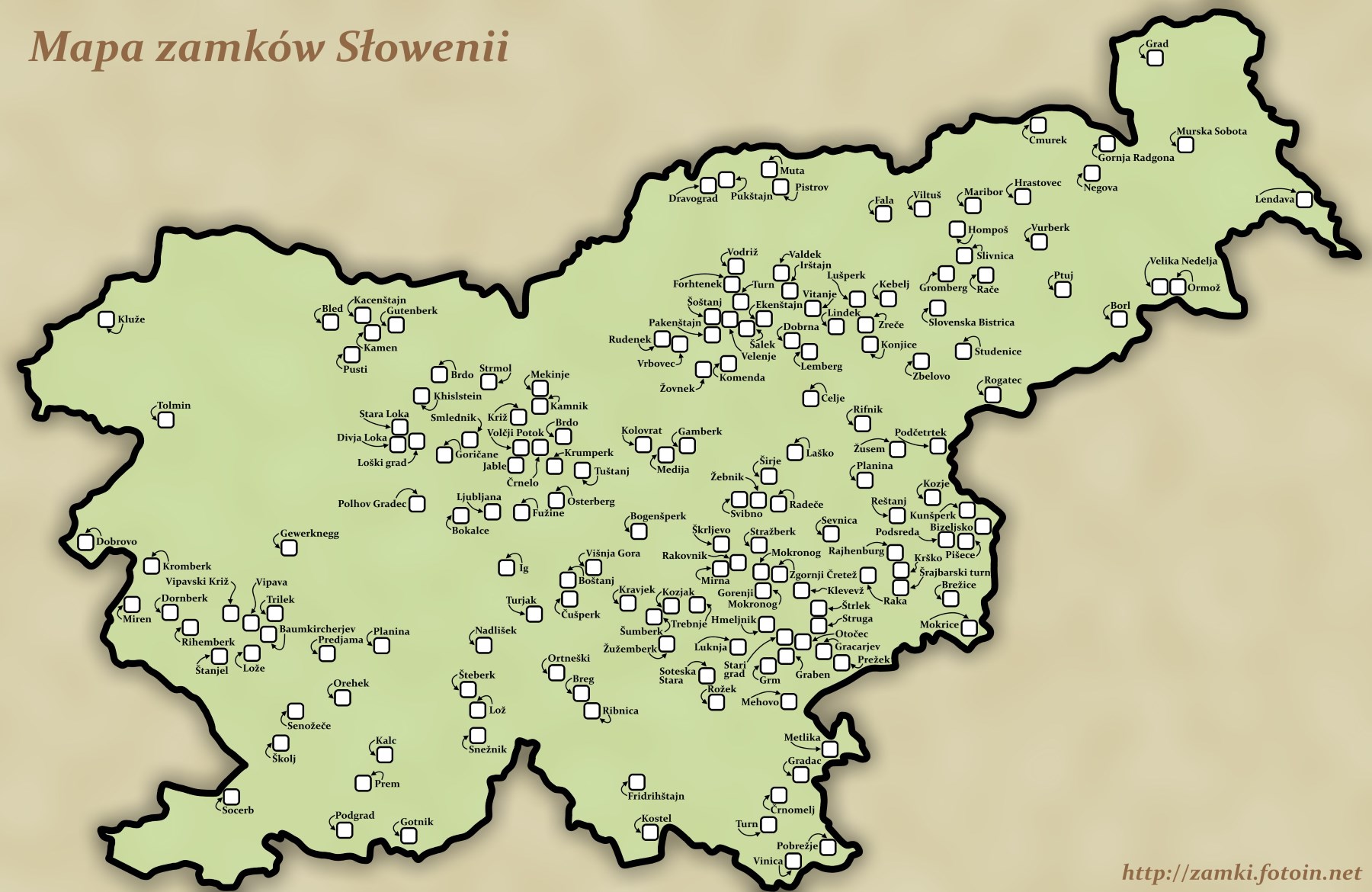 Mapa zamków Słowenii