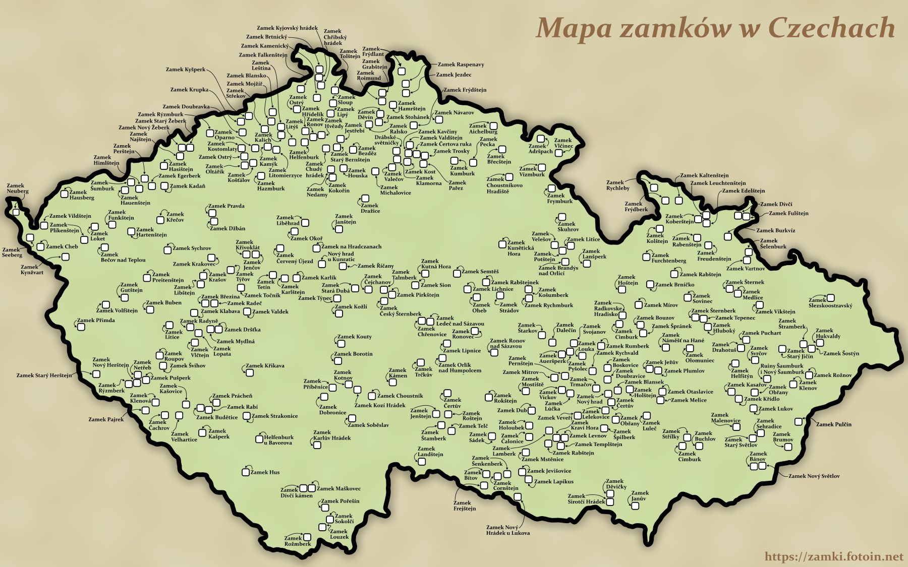 Mapa zamków w Czechach